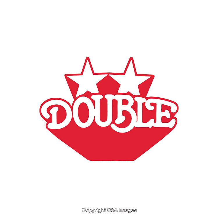 Bold Red Emblem Featuring Two Stars and Stylized Text Design