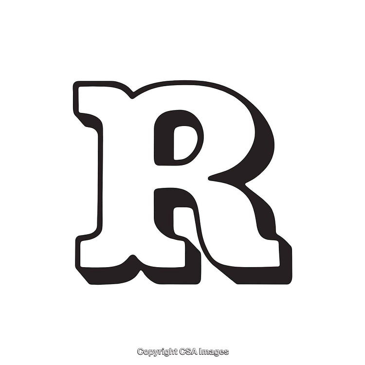 Black Stylized Letter R on White Background in Bold Typeface