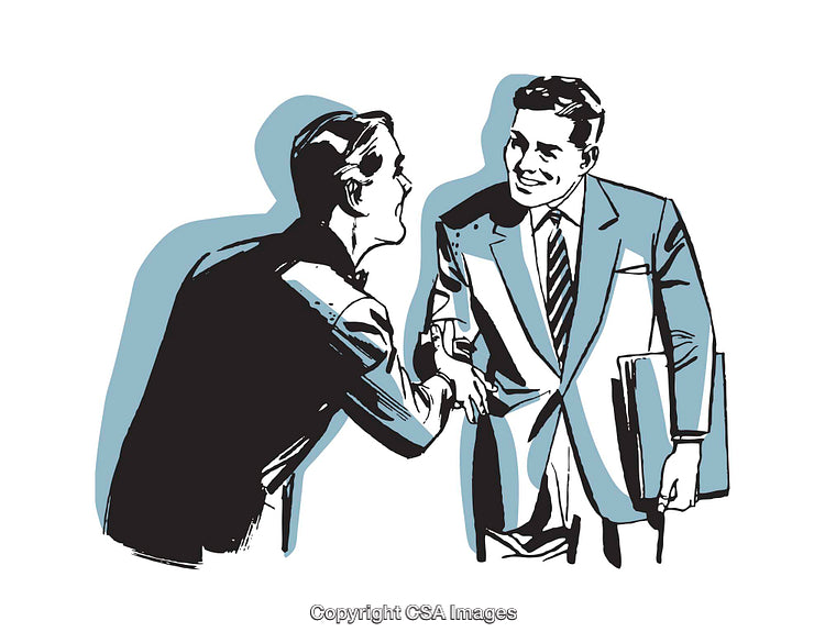 Professional Handshake Between Two Businesspeople in Retro Illustration Style