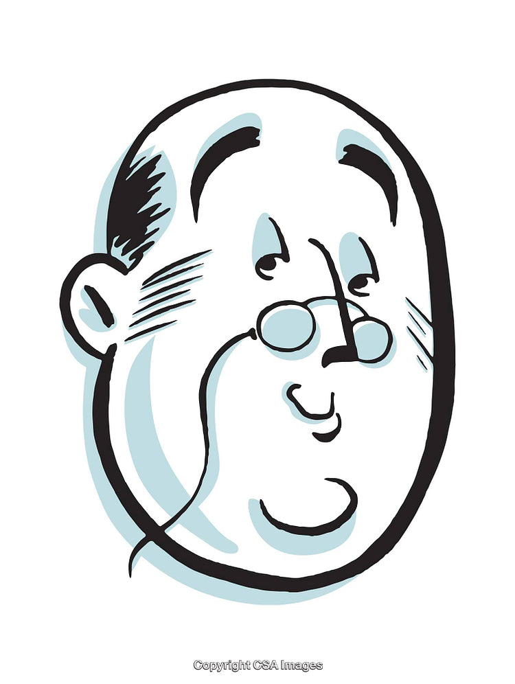 Cartoon Illustration of a Smiling Man With Glasses and Round Face