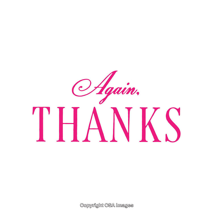 Elegant Pink 'Again, Thanks' Text on Clean White Background