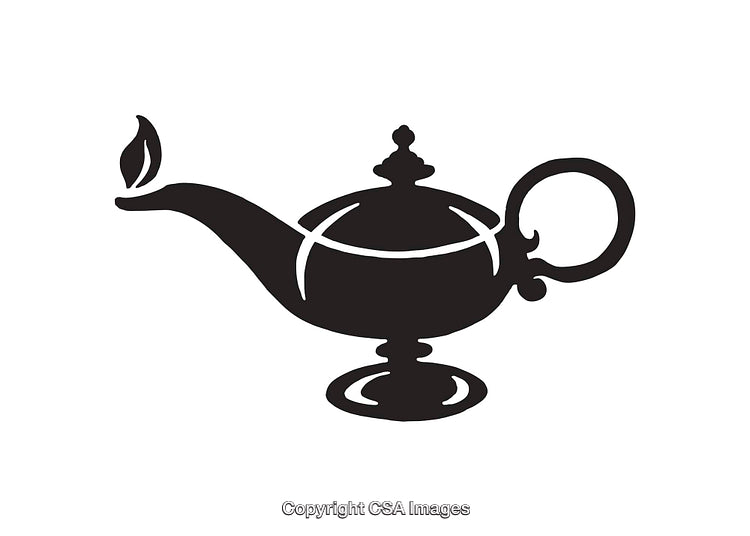 Black and White Classic Aladdin's Magic Lamp Icon Illustration