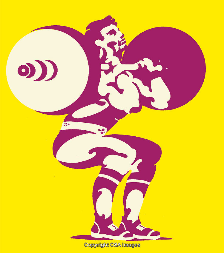 Vibrant Line Art of a Weightlifter Performing a Squat with Heavyweights