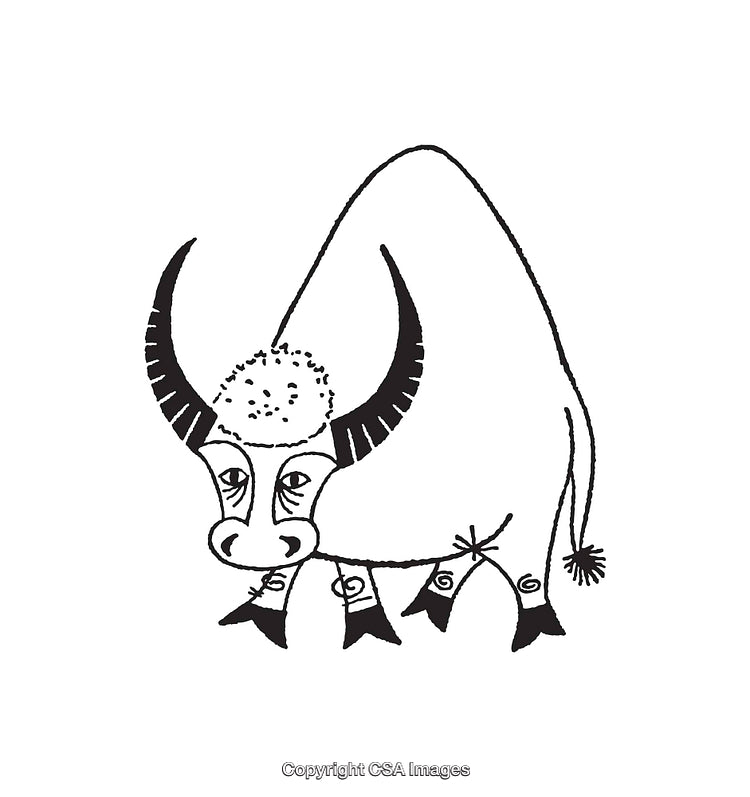 Abstract Black and White Line Art of a Bull Illustration