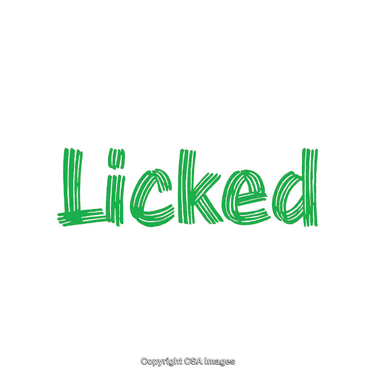 Green Text 'Licked' Drawn in Handwritten Style on a White Background