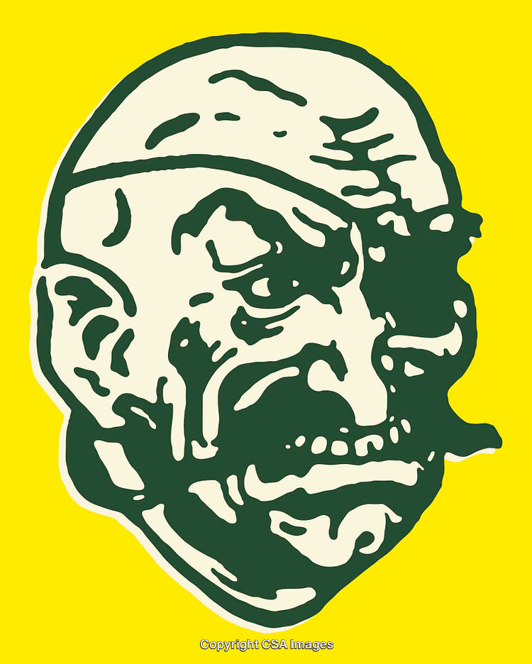Stylized Artistic Line Illustration of a Character in Bold Green and Yellow