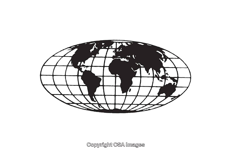 Simple Black and White Line Art Illustration of a Global Map View