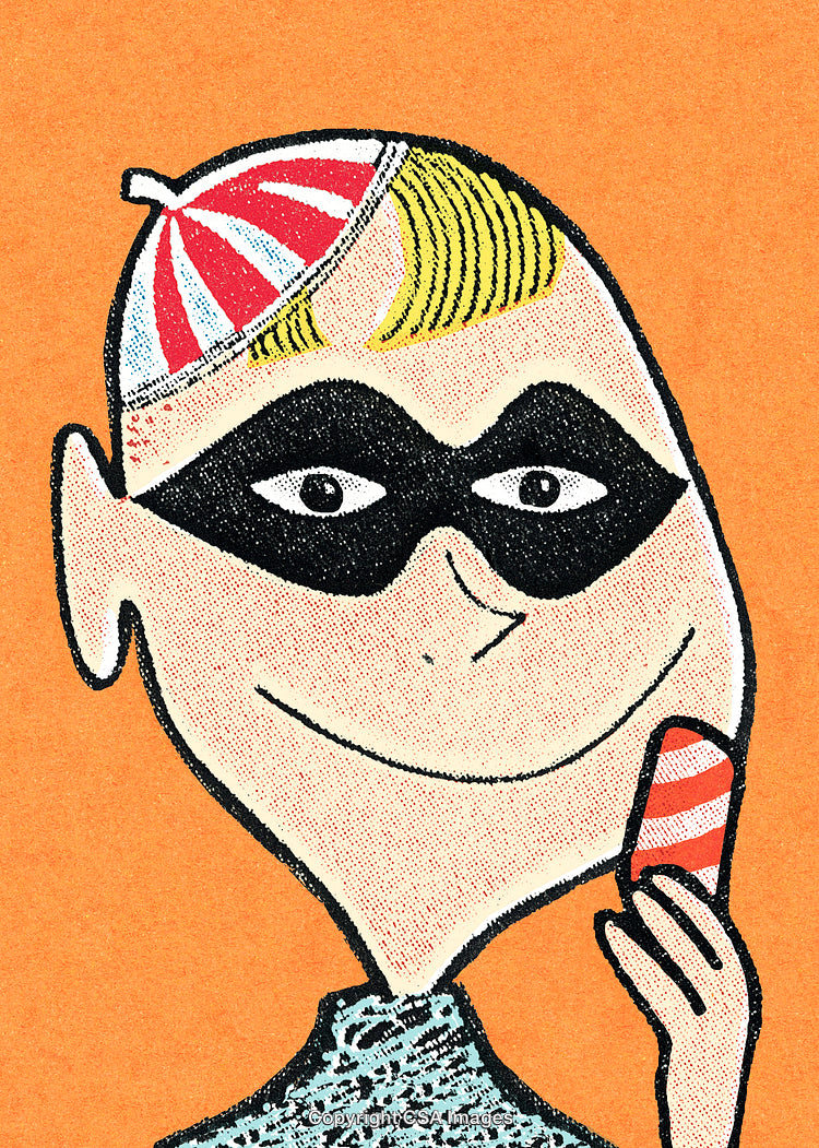 Playful Cartoon Portrait of a Masked Character with Silly and Colorful Hat