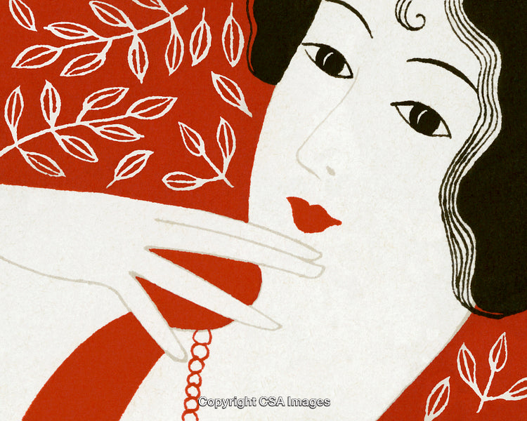 Graphic Portrait of a Woman With Red Background and White Patterns