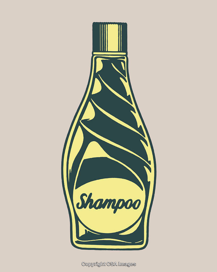 Stylized Shampoo Bottle in Yellow and Green Line Art Design