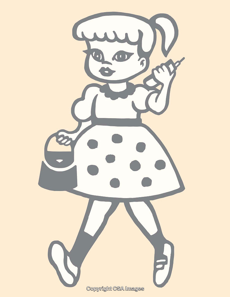 Colorful Retro Cartoon Illustration of a Girl Talking on a Phone