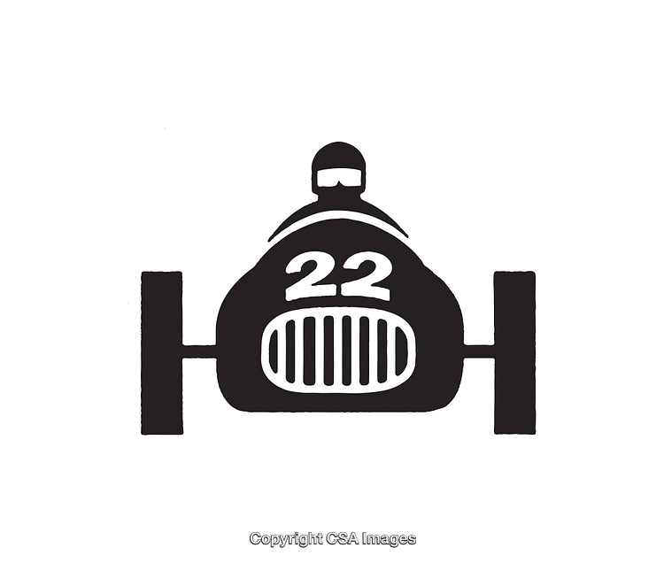 Classic Racing Car Icon with Number 22 in Monochrome Design
