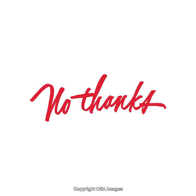 Red Handwritten Script Saying 'No Thanks' on White Background