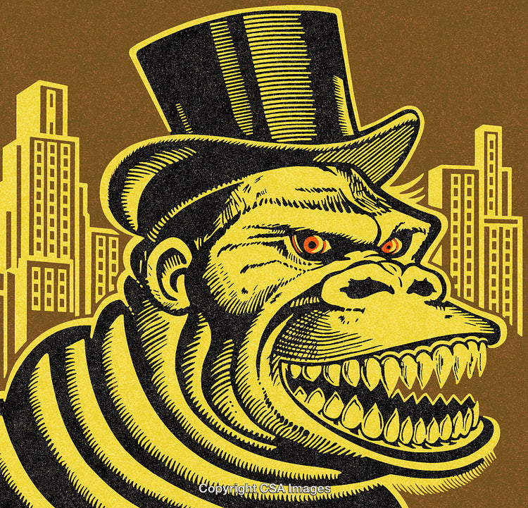 Retro Illustration of a Fierce Gorilla With a Top Hat in a City