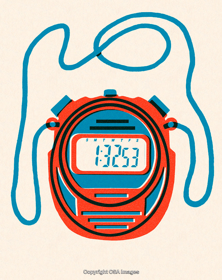 Digital Stopwatch Illustration with Bold Colors and Stylized Design