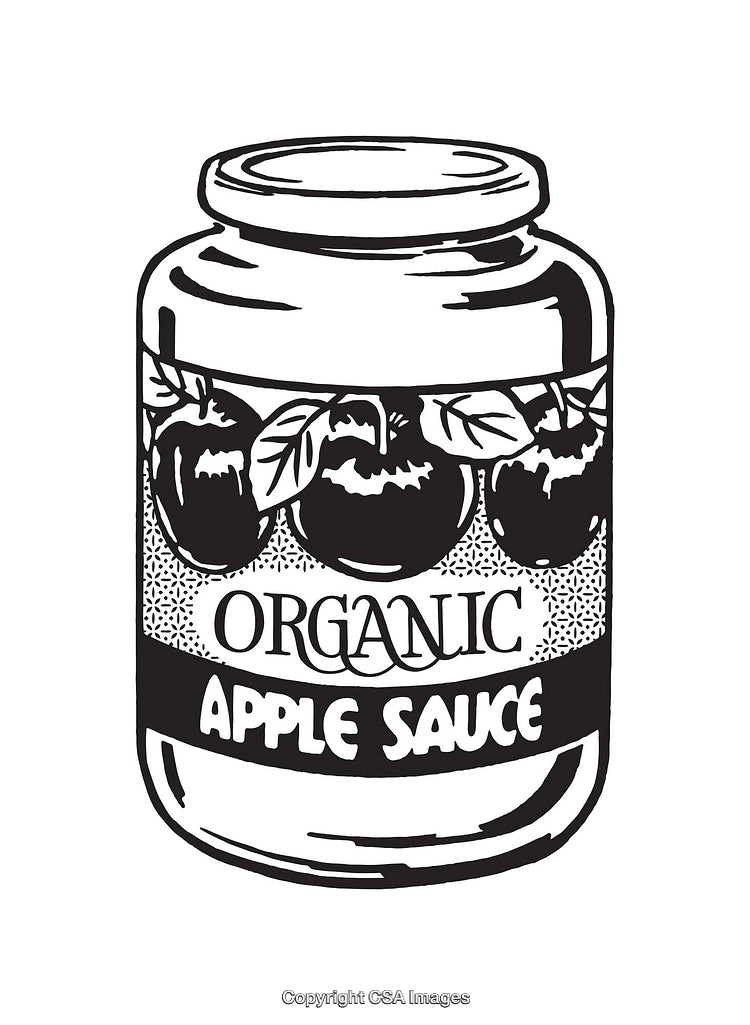 Black and White Line Art of Organic Apple Sauce Jar