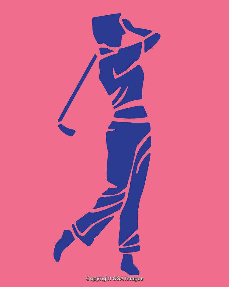 Silhouette of Golfer Swinging Golf Club on Pink Background
