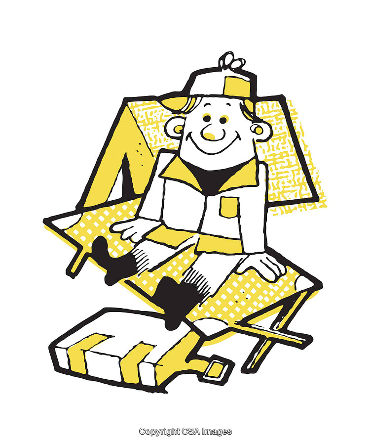 Cheerful Cartoon Boy Sitting on Folding Chair With Fun Expression