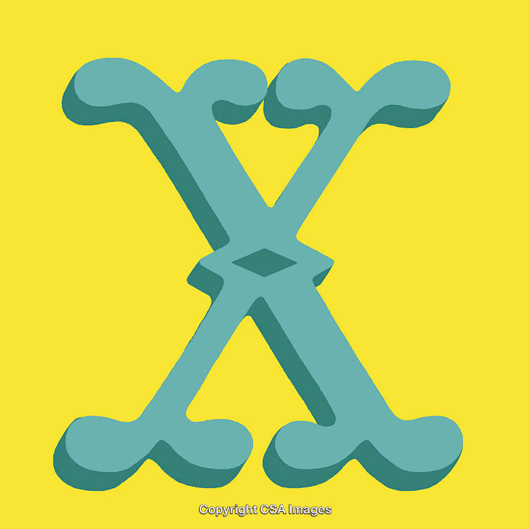 Bold Teal Letter X on Bright Yellow Background Graphic Design