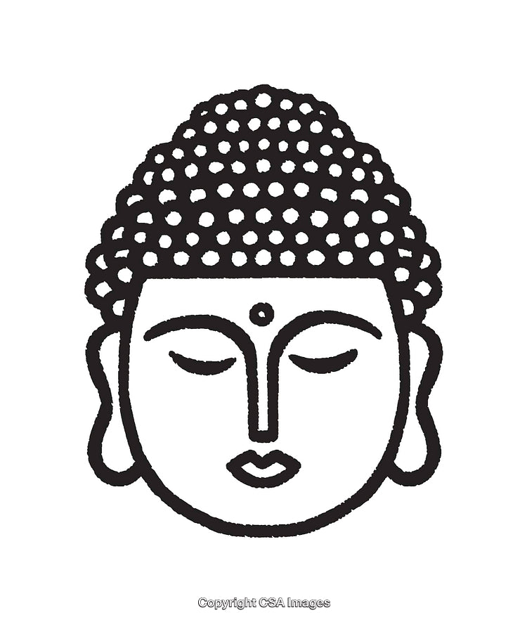Black and White Line Art of Buddha Face with Serene Features