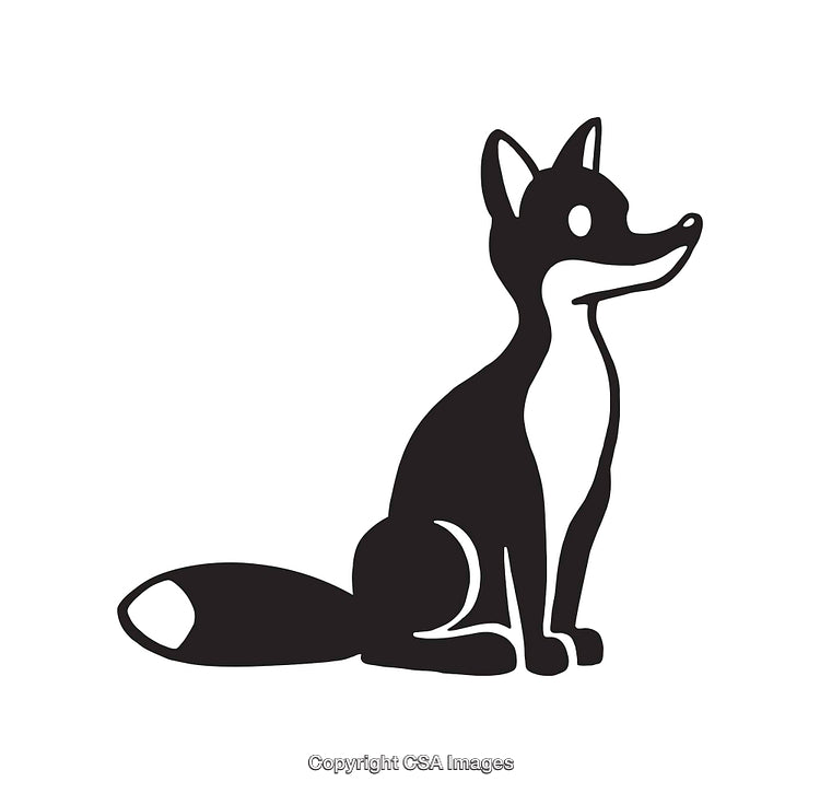 Stylized Black and White Illustration of a Sitting Fox