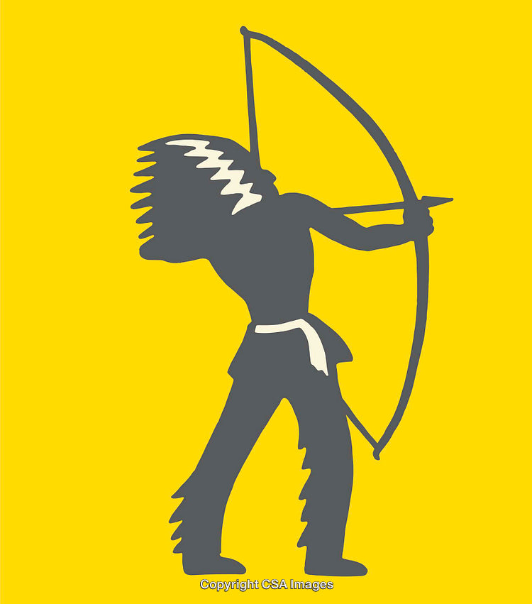 Illustration of an Archer with Traditional Headwear on a Yellow Background