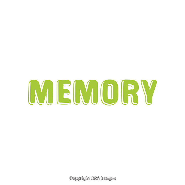 Green Text 'Memory' on White Background Symbolizing Thoughts and Reflections