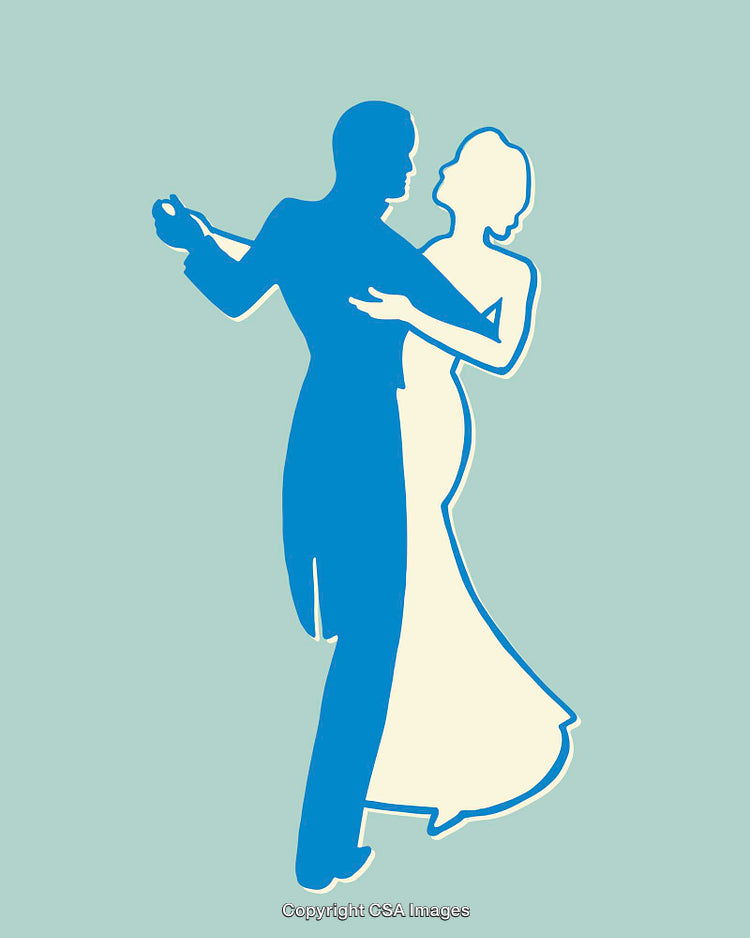 Elegant Silhouette Couple Dancing Gracefully in Simplistic Line Art Style