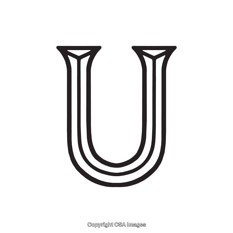 Elegant Monochrome Design Featuring the Letter 'U' in Retro Style