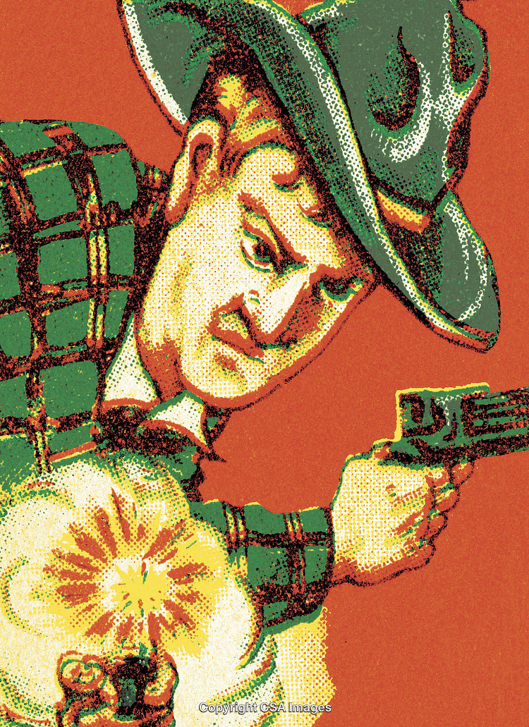 Vintage Retro Illustration of Cowboy Shooting with Firearm