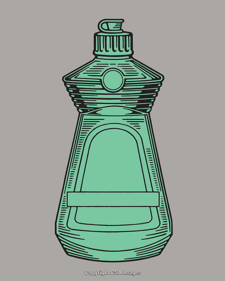 Green Line Art Illustration of a Liquid Bottle on a Grey Background