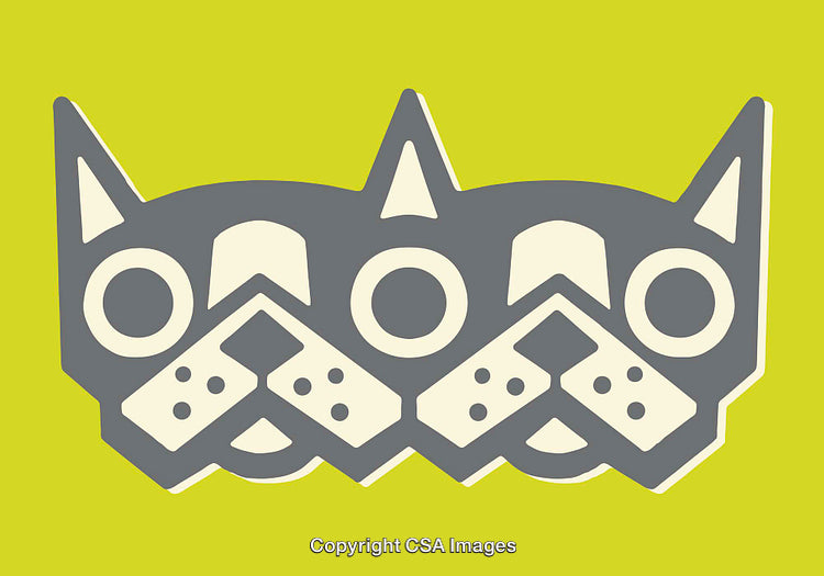 Colorful Line Art Illustration of Dual Cat Faces on Lime Green Background