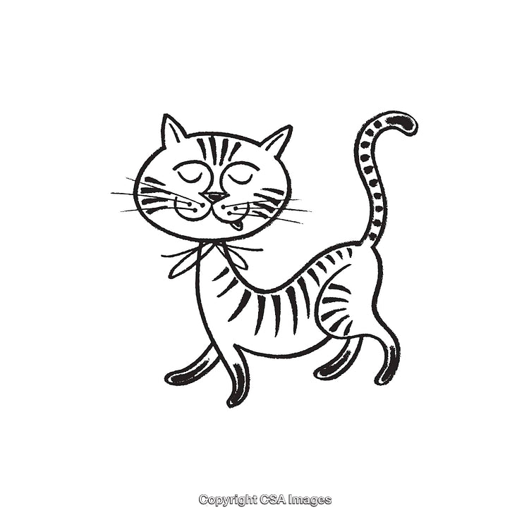 Adorable Line Art Illustration of a Playful Smiling Cat