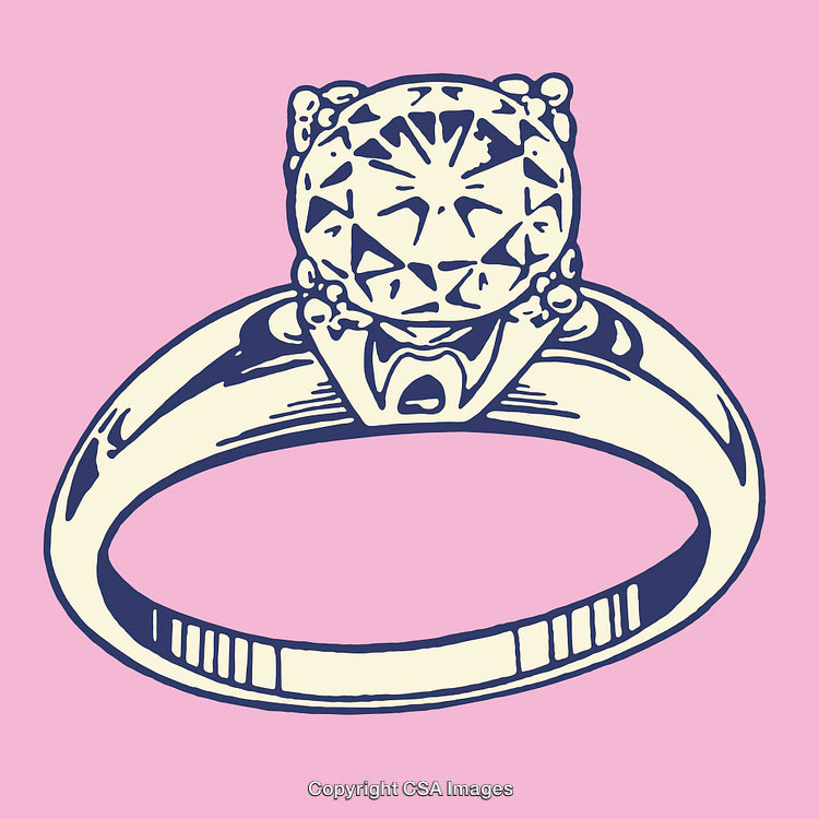 Elegant Diamond Ring in Vintage Art Style on Pastel Background