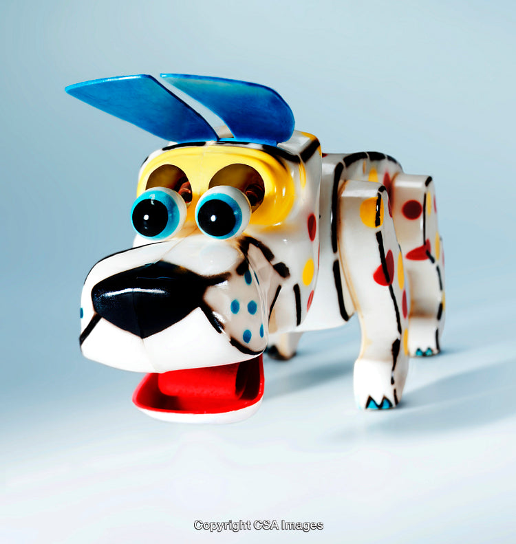 Colorful Toy Dog Figure with Playful Eyes and Vibrant Details