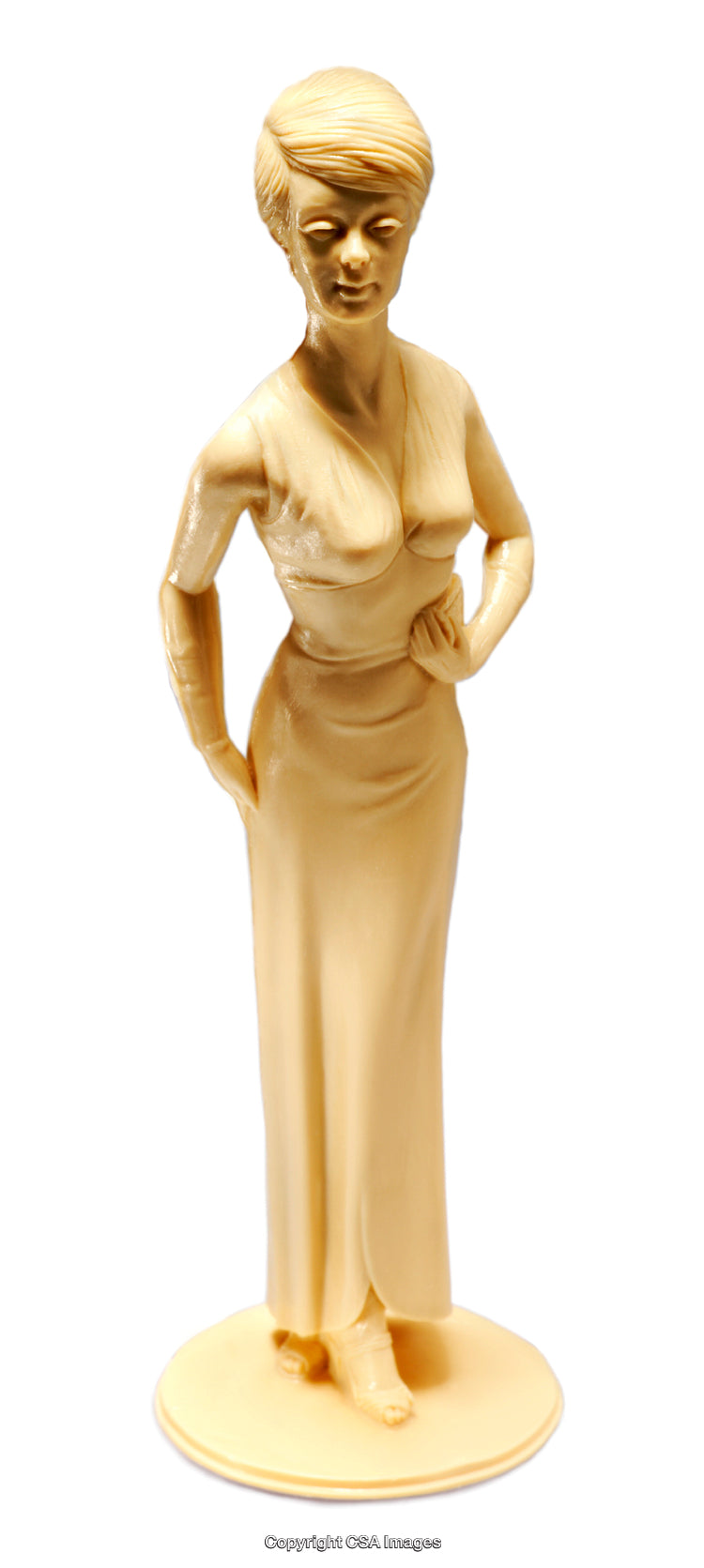 Elegant Plastic Figurine Wearing a Long Gown in a Graceful Pose
