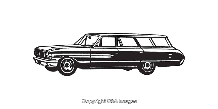 Classic Station Wagon Retro Black and White Line Art Illustration