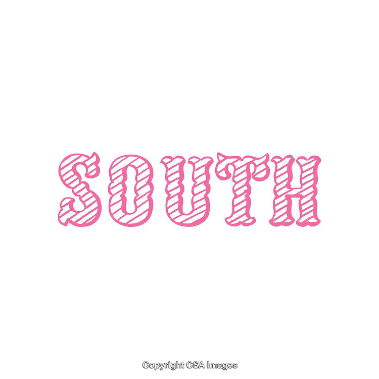 Pink Striped South Text Design on White Background