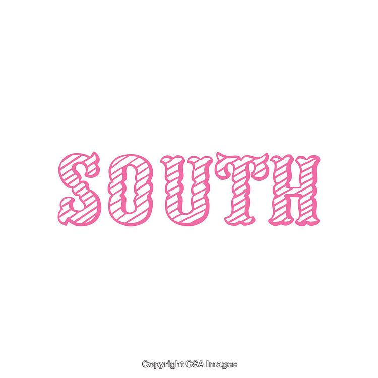 Pink Striped South Text Design on White Background