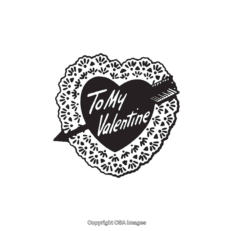Heart-Shaped Valentine's Design with Arrow and Text in Black and White