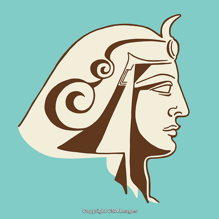 Stylized Egyptian Queen Profile Illustration with Turquoise Background