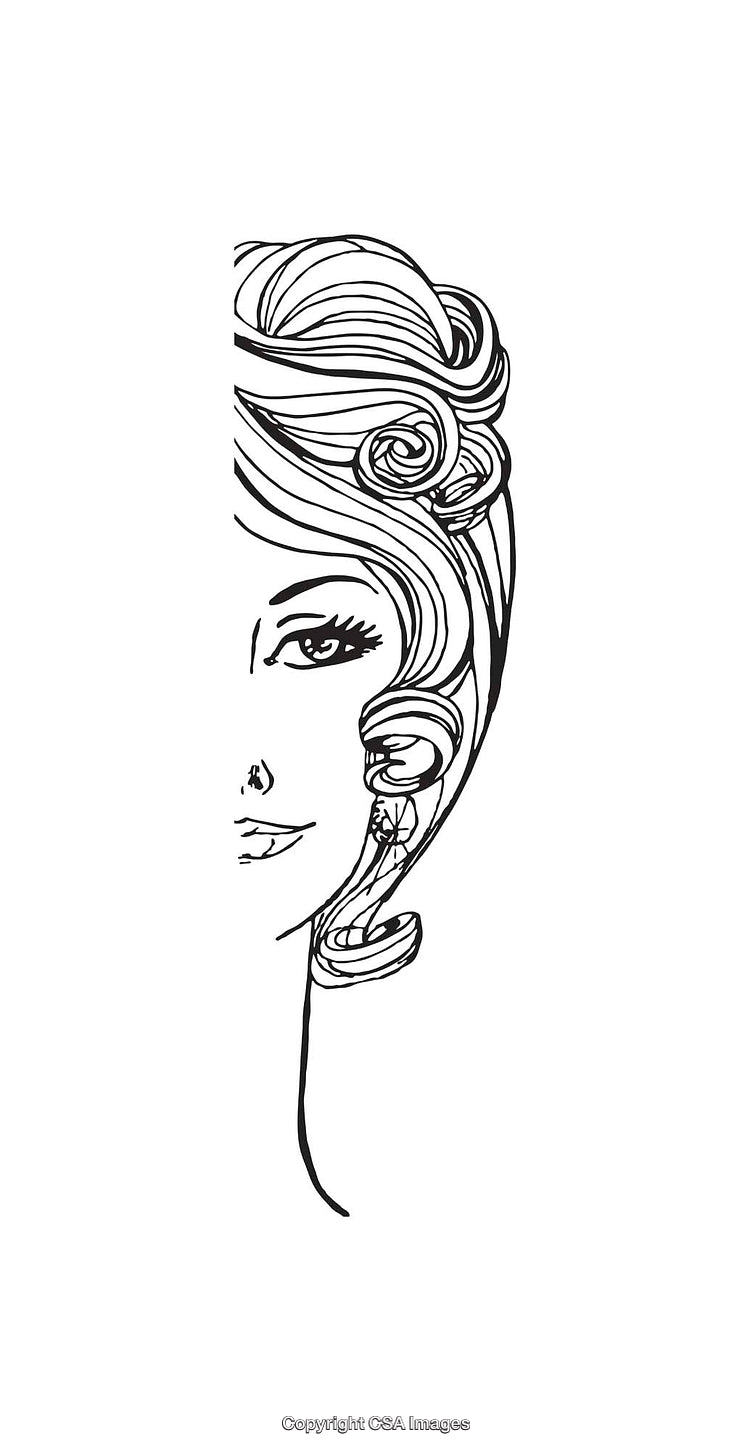 Elegant Line Art Illustration of a Woman's Face in Black and White
