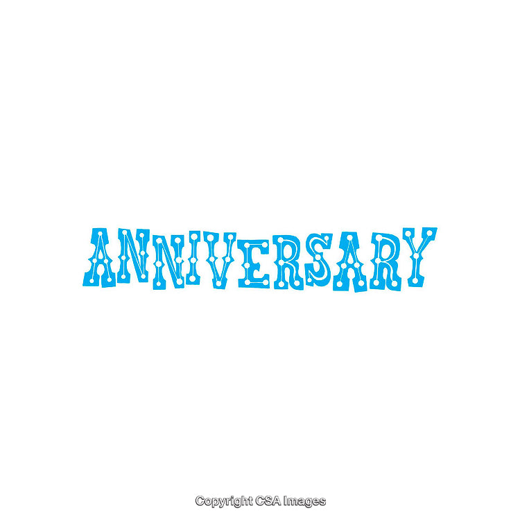 Blue Decorative Text 'Anniversary' on a Minimal White Background