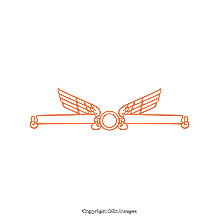 Decorative Line Art Design with Wings and Scroll in Orange
