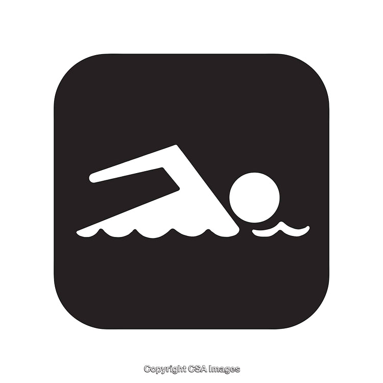 Black and White Icon of a Swimming Person in Water Waves
