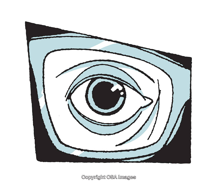 Stylized Illustration of a Blue Eye with Bold Design Elements