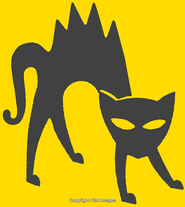 High-Contrast Drawing of a Black Cat in a Bold Yellow Background