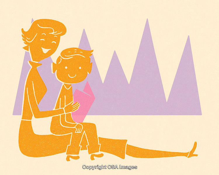 Retro Artistic Illustration of Happy Mother Hugging Her Child