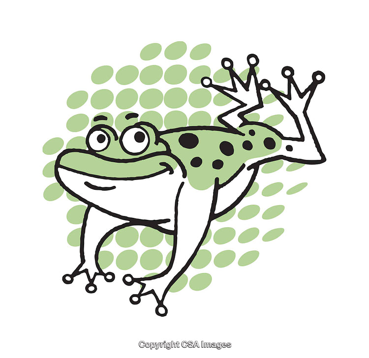 Cheerful Green Cartoon Frog with Spotted Pattern on Green Background