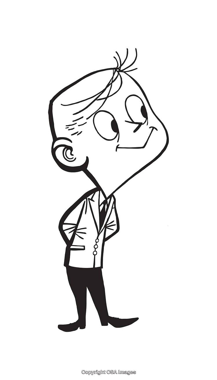 Charming Cartoon Style Black and White Line Art Character Illustration